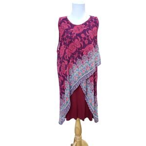 Desigual Red Floral Mini Dress Sleeveless Keyhole Layered Lined Monique 44 NWT